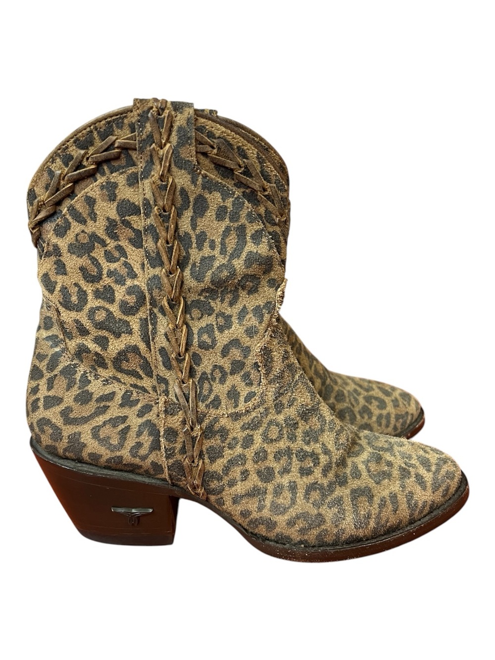 Lane Leopard Print Suede Western Ankle Boots Size 6.5 | Boho Cowgirl Chic